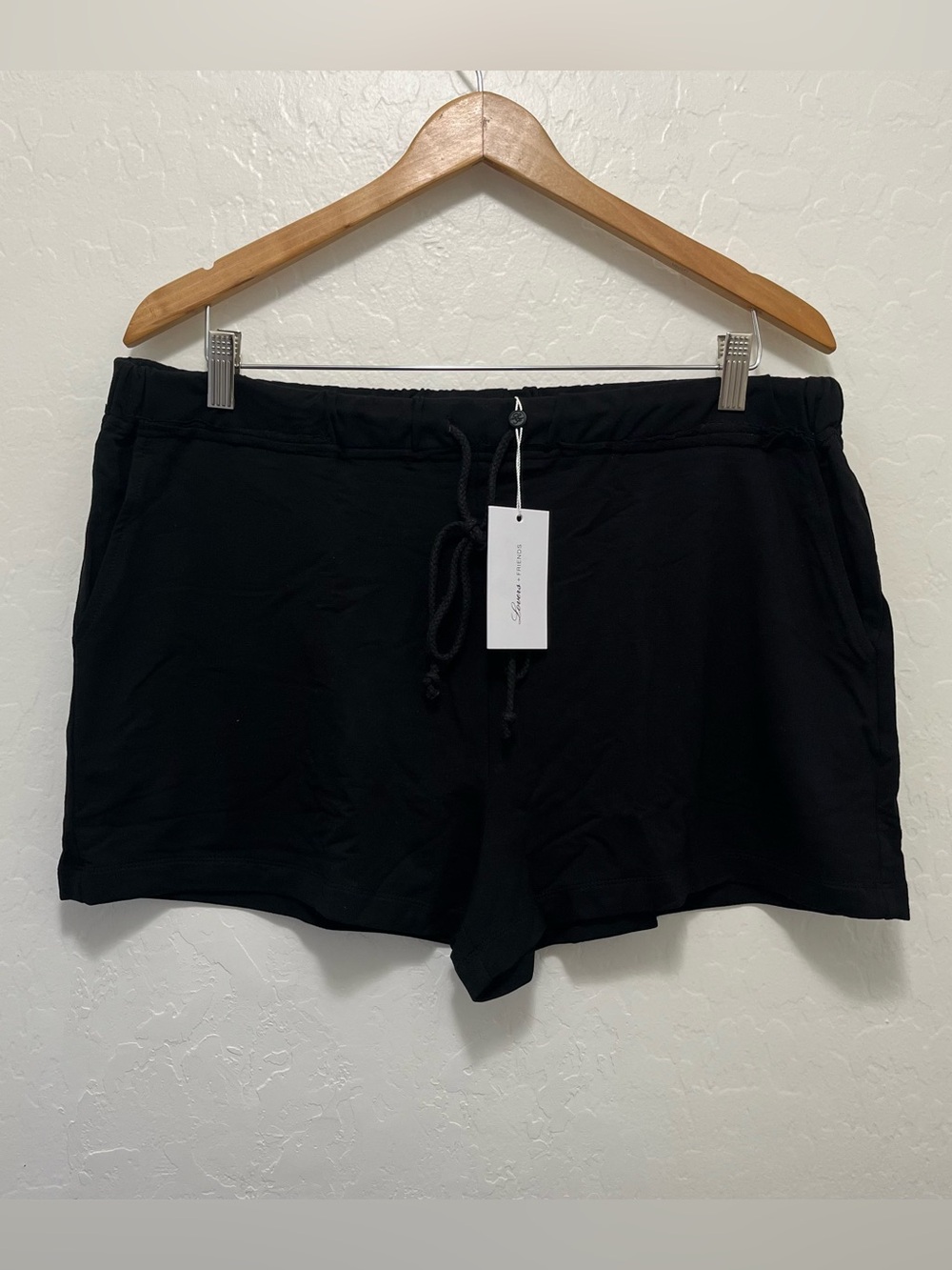 Lovers & Friends Black Drawstring Lounge Shorts Rayon Spandex Stretch Soft Sz XL